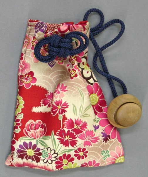 画像1: ファスナー付き巾着袋（花/赤） (1)
