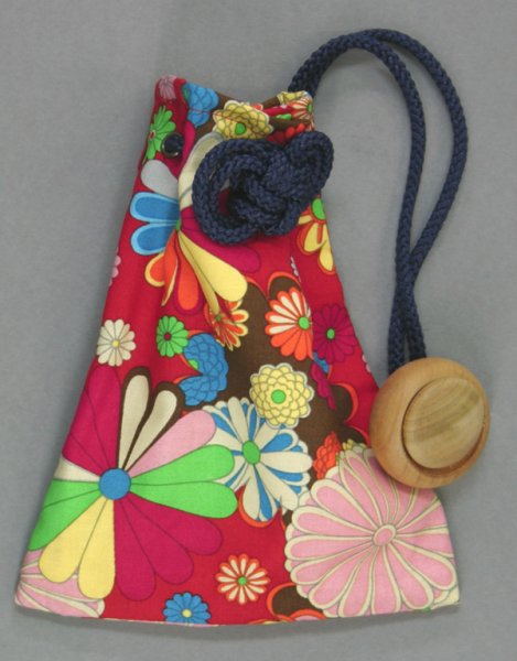 画像1: ファスナー付き巾着袋（花/赤） (1)