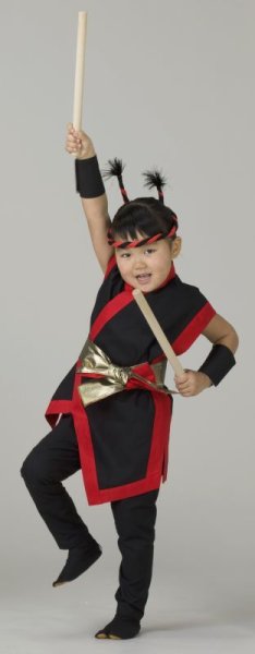 画像3: 和太鼓袖無しアシンメトリー法被【本体黒・衿赤】 (3)